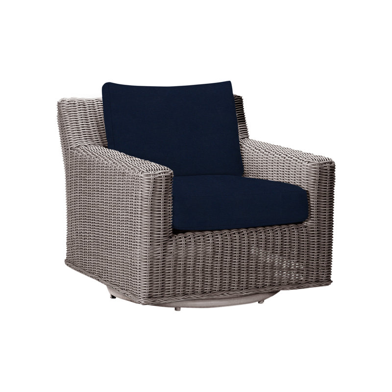 Rustic Swivel Patio Chair with Cushions, No Welt, Indigo Velvet, Oyster