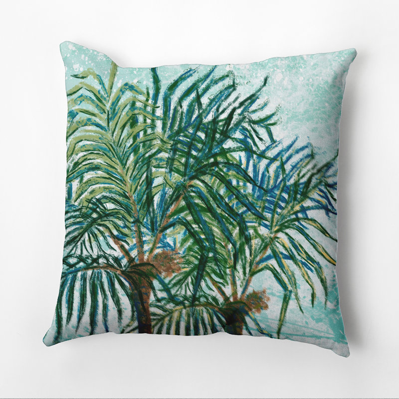 Beach Vacation Floral Reversible Throw Pillow, 20" H x 20" W, Aqua