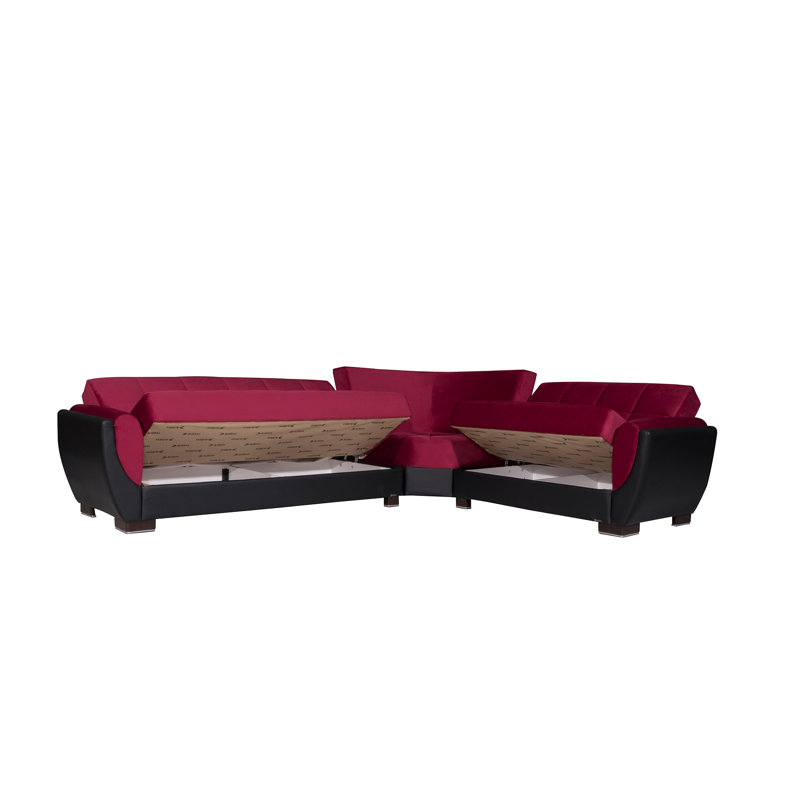 Annalice Air Reversible L-Shaped Sleeper Sofa Sectional w/ Storage Seats for Living Room, Burgundy Microfiber/Microsuede