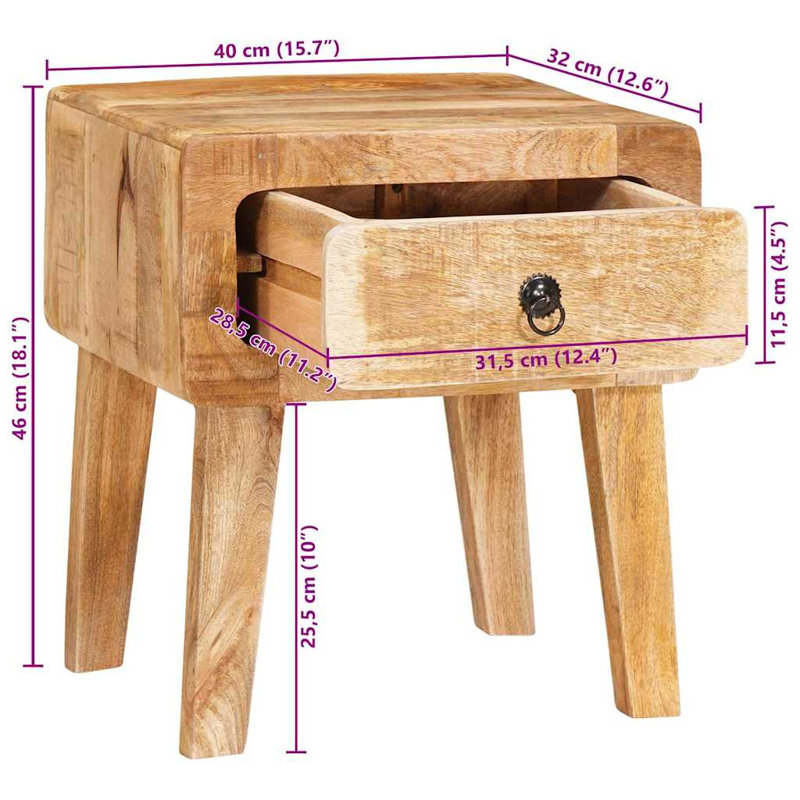 Solid Wood End Table, Light Natural