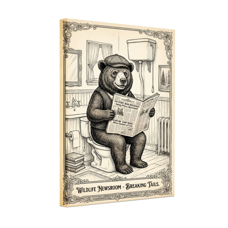 Bath and Laundry Bear lisant un journal dans la salle de bain, H 18 po x l 12 po