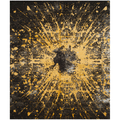 Mahoning Hand Knotted Wool/Cotton/Viscose Abstract Rug in Gold/Black
