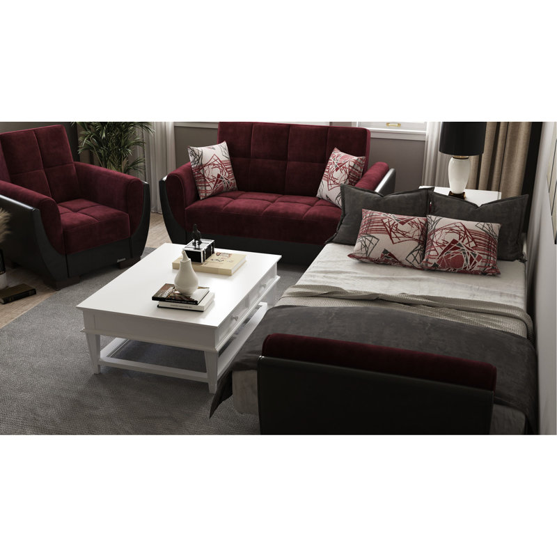 Élégant avec rangement spacieux - Microfibre tapissier confortable bourgogne / noir Pu / noir