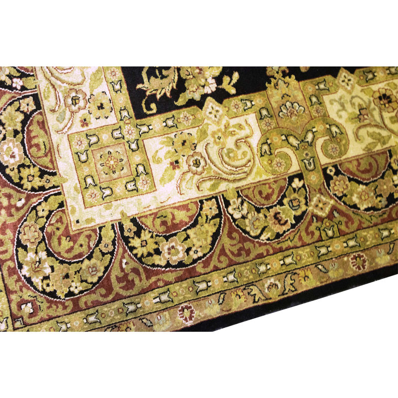 Hand Knotted Wool Oriental Area Rug in Black And Wine