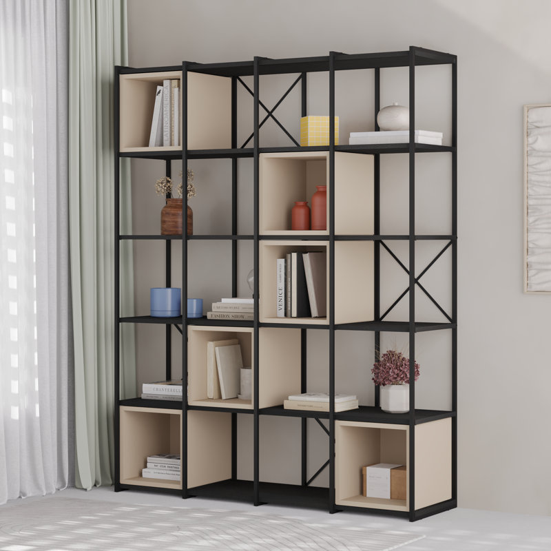 Vale Modern Metal Frame Multi-Purpose Bookshelf & Storage Unit, Black/Sandstone