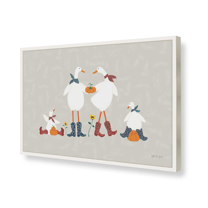 «Ducks in the Pumpkin Patch VI» par Yvette St. Amant, reproduction d'art, H 8 po x l 12 po, Blanc