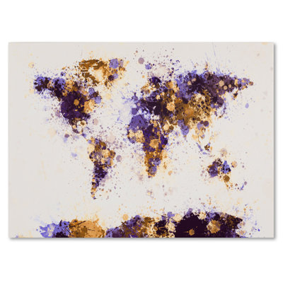 « paint splashs world map 4 » par michael tompsett, reproduction d’art sur toile tendue encadrée