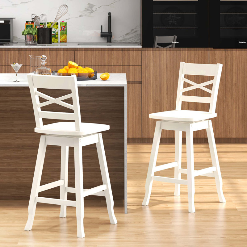 Deshanay Swivel Solid Wood Counter Stool, White
