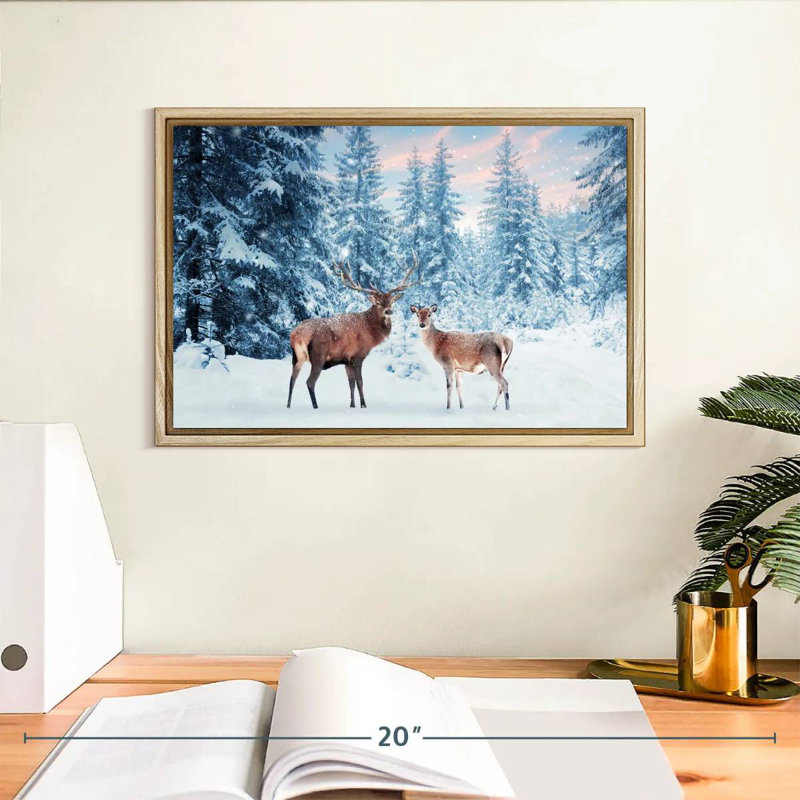 Cerf Winter Wonderland, Cadre flottant en bois naturel, 13 po x 9 po