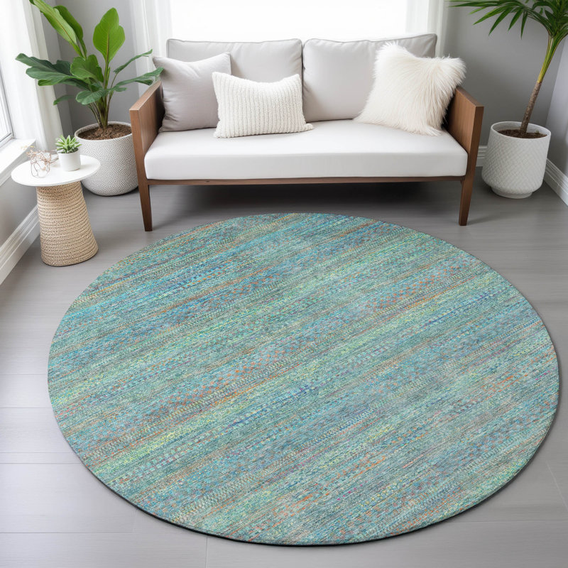 Machine Washable Indoor/Outdoor Kimberlin ACN2148 Striped Rug, Round 8'