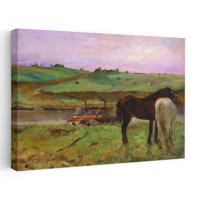 Chevaux dans un pré, 1871, cheval rustique moderne classique, impression d'art mural nature, H 32 po x l 48 po