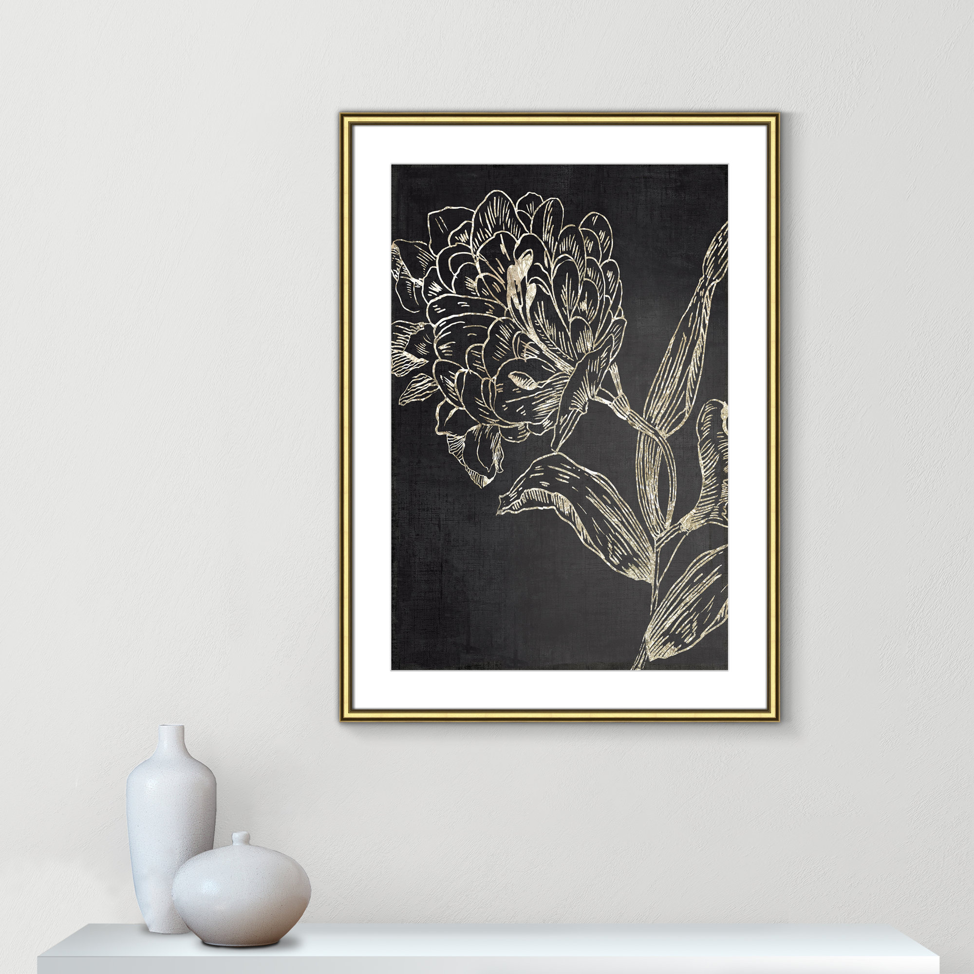 Golden Flower Folklore II by Asia Jensen - Picture Frame Graphic Art, Silver, 36.75" H x 26.75" W