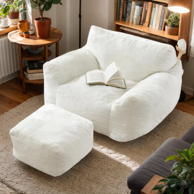 Trule Bean Bag Chair, Big Beanbag Chair With Ottoman, Oversized Adult Bean Bag Chair With Filler, Lazy Sofa Comfy Bean Bag Couch With Armrests For Dorm, Apartment, Living Room