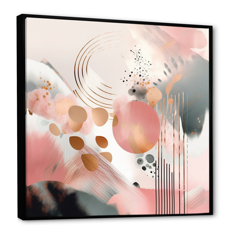 «Pink Rosegold Stripes Complexity I - Modern Shapes», impressions sur toile transitionnelles, L 16 po x H 16 po