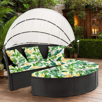 Ensemble de housse pour lit de jour rond 66 po 2 en 1, avec protège-matelas et 3 housses de coussins séparés, protection de mobilier d'extérieur 5 pièces