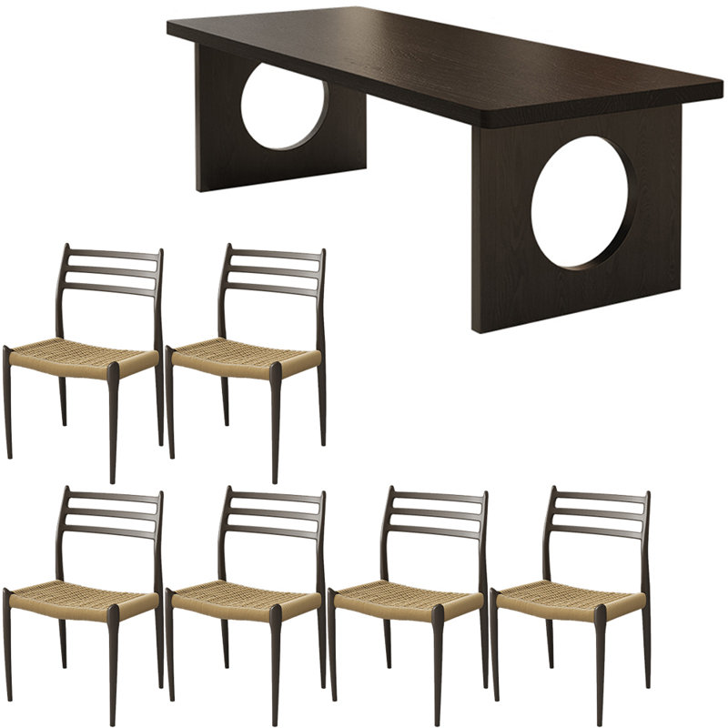 Ensemble de table de salle à manger de style français tout en bois massif rétro, H 29,5 po x L 62,9 po x l 31,4 po, 7