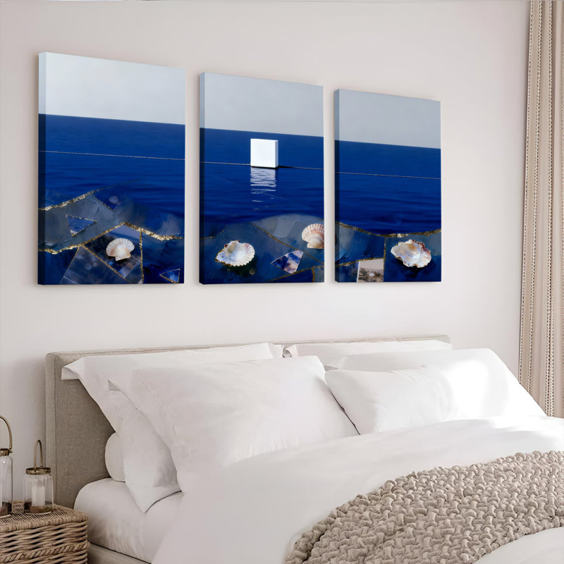 «Ocean Seashell», ensemble de 3 reproductions d'art sur toile tendues, H 24 po x l 48 po