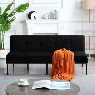 Convertible Futon Sofa Bed with Adjustable Backrest and Sturdy Metal Frame