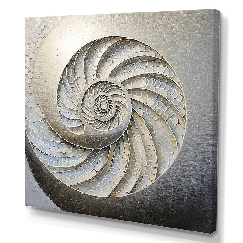 " Silver Swirl Shell Fish I ", 30" H x 30" W x 1" D, Wrapped Canvas