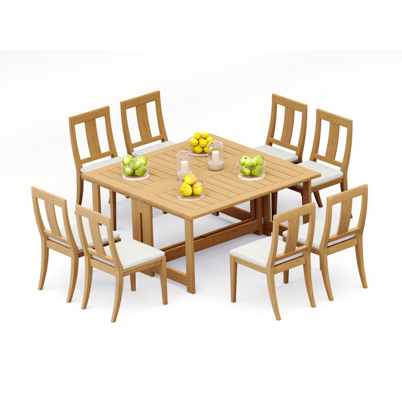 8 Seats 9 Pcs Grade-A Teak Wood Dining Set: 60" Square Rectangle Butterfly Table And 8 Osborne Armless Chairs #11OS1400, 8