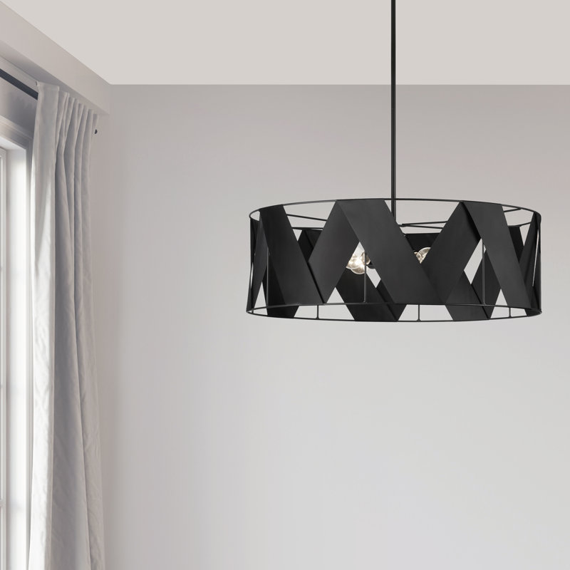 Aodhi 4 - Light Dimmable Drum Chandelier, Black, Black