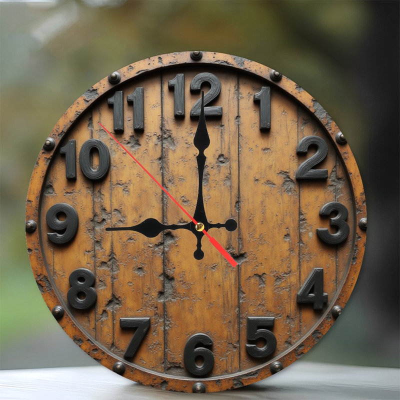 Horloge murale 10 po en MDF rond avec mouvement à quartz silencieux et crochet sans perceuse (piles AA non incluses)