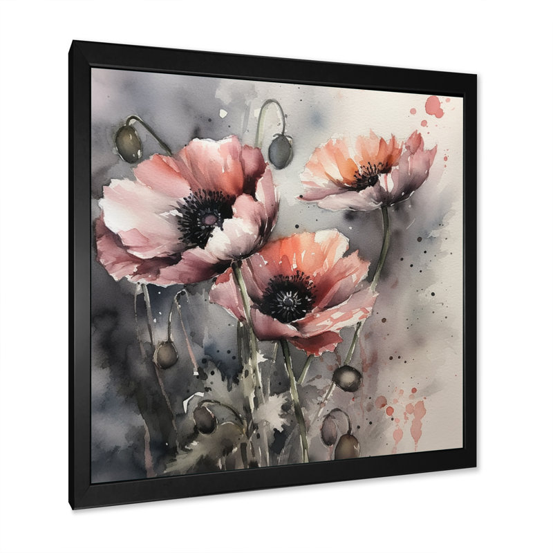 Fleurs de pivoines roses I sur toile, Cadre photo noir, H 16 po x l 16 po x P 1 po
