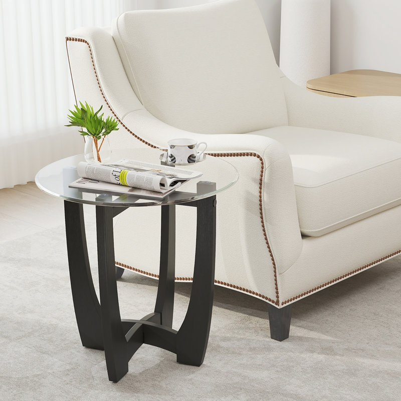  Table d'appoint ronde de 23,5 po avec plateau de table en bois massif en bois d'hévéa