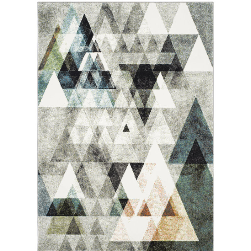 Asumi Wimbled Gray/Blue Area Rug, Rectangle 4' x 6'
