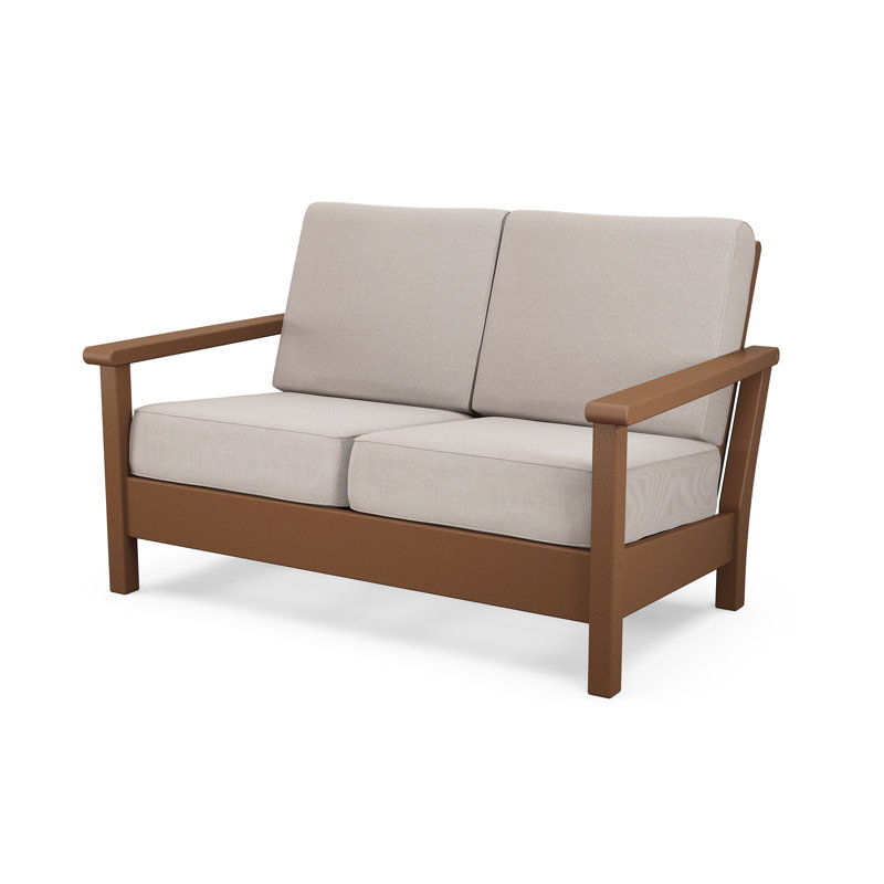 Causeuse d'extérieur 52,25 po avec coussins Harbor, Crème, Teck