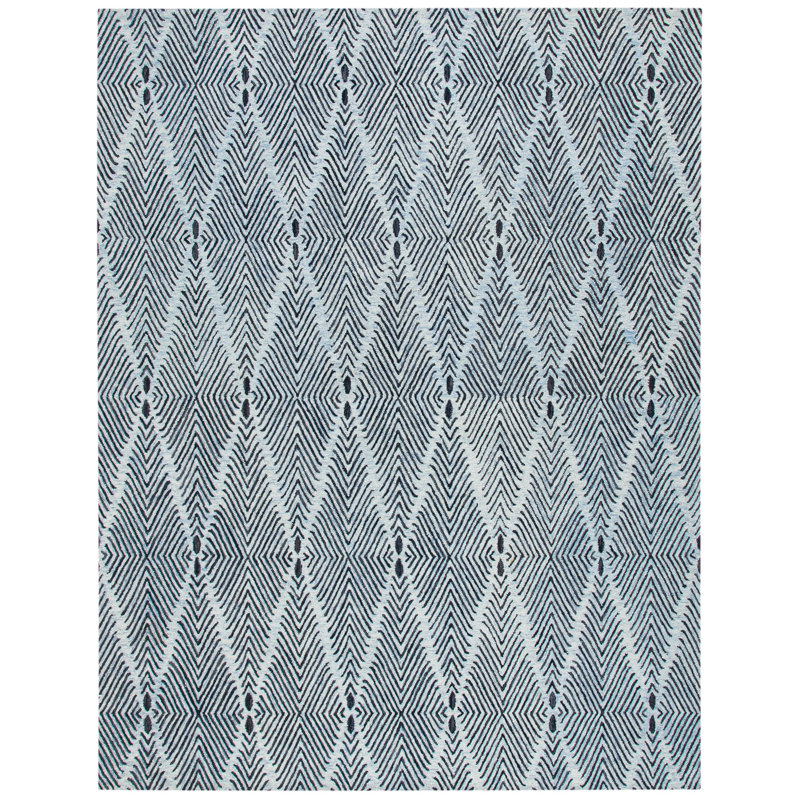 Micro-Loop Hand Tufted Wool/Cotton Geometric Rug in Light Blue/Charcoal, Rectangle 8' x 10'
