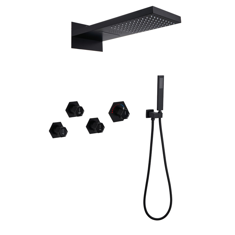 AquaRhapsody Thermostatic Complete Shower System with Rough in-Valve, Matte Black