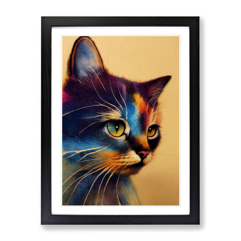 Watercolour Cat No.1 - Single Picture Frame Print, Black Framed, 64cm H x 46cm W x 2cm D