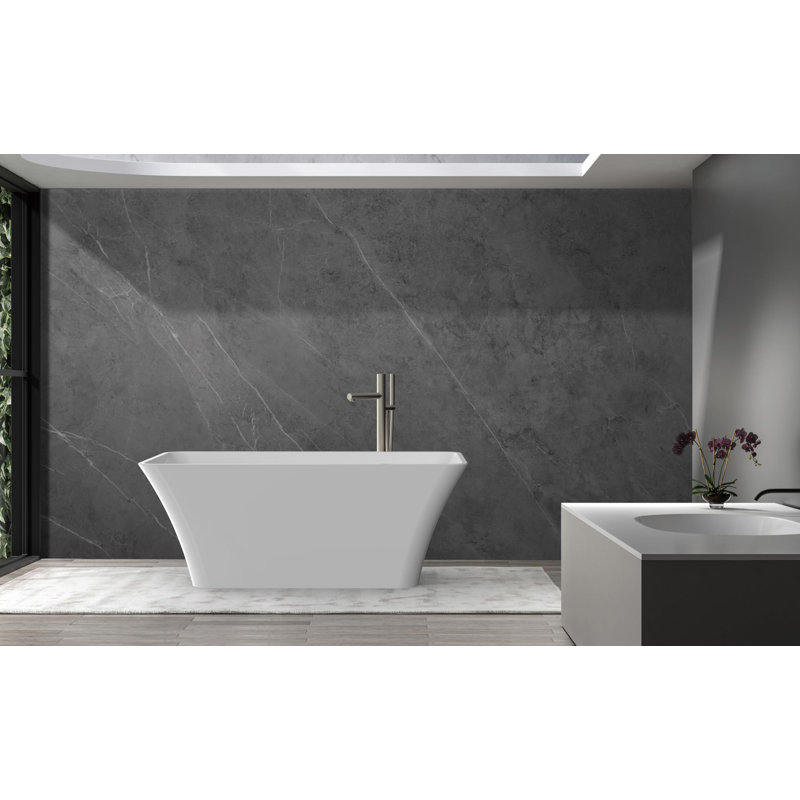 67" Acrylic Freestanding Bathtub Contemporary Soaking With Chrome Overflow And Drain, Square Shape Bath