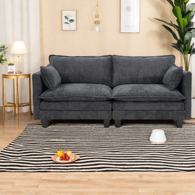 Canapés en chenille à chargement USB, causeuse 2 places compacte, beige moderne pour le bureau personnel