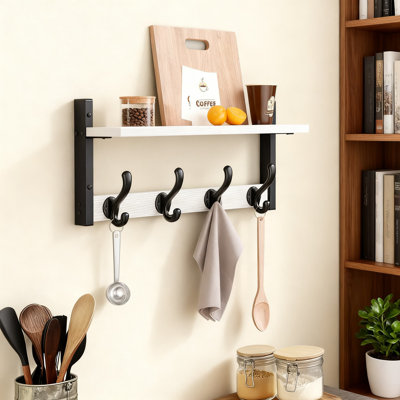 Portemanteau mural avec tablette, organisateur de vestibule robuste avec crochets pour suspendre manteaux, chapeaux, sacs et vestes, solution de rangement peu encombrante pour la salle de bain, le salon et la chambre à coucher