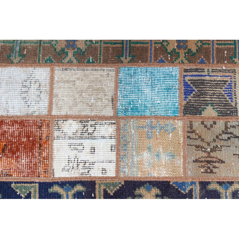 Handcrafted Turkish Patchwork Runner Rug In Vibrant Bohemian Design For Stylish Home Decor