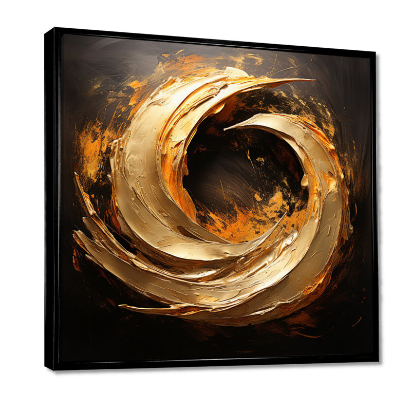 «Spiral Vintage Gold», peinture sur toile abstraite, 44" H x 44" W, Cadre flottant noir