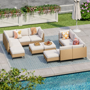 Canapé modulaire d'extérieur 12 pièces pour conversation 12 pièces beige