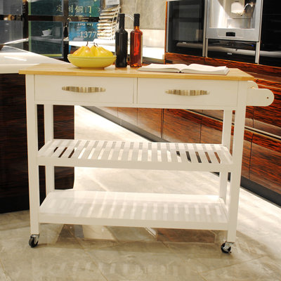 Kitchen Island & Kitchen Cart, Mobile Kitchen Island with Two Lockable Wheels