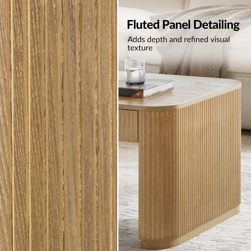 Jadida Enrique Modern  47.75"W Fluted Coffee Table With Storage, Oak