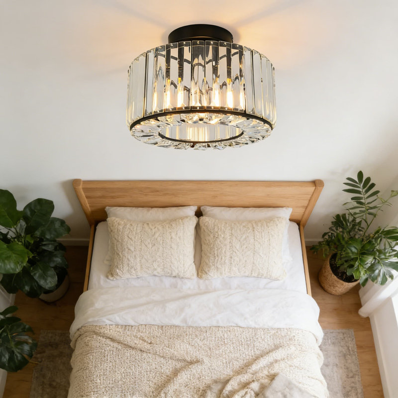 Luminaire de lustre moderne en cristal noir moderne pour couloir, cuisine, chambre à coucher, salle de bain et entrée, compatible avec les ampoules à culot E26