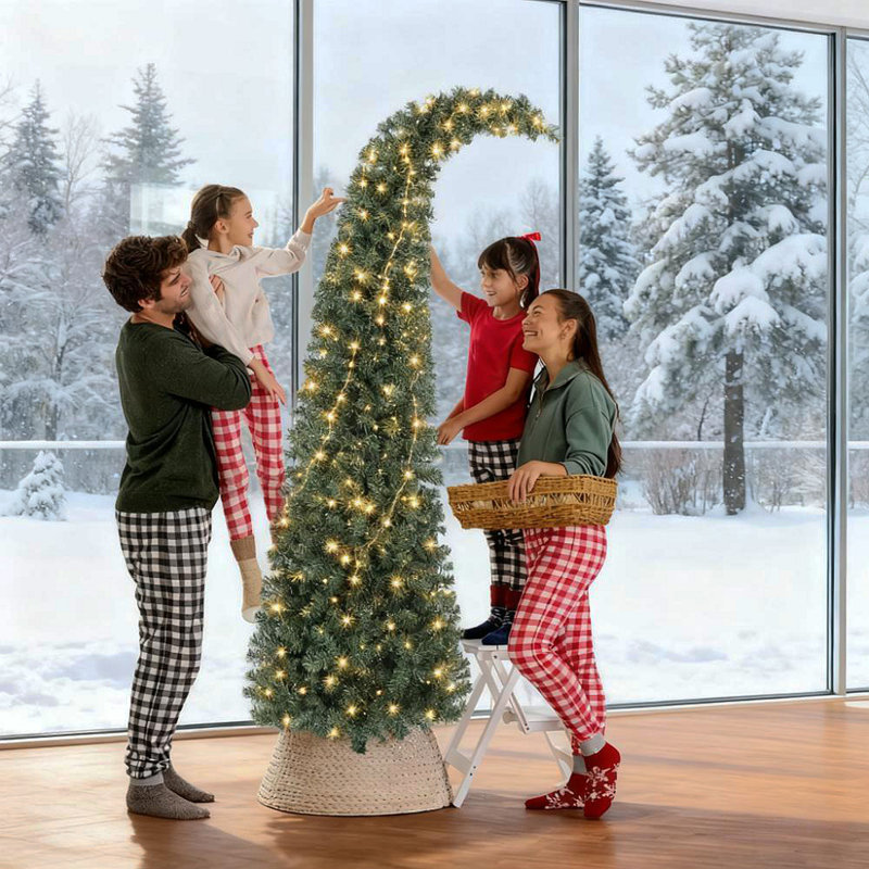 Arbre de Noël 7 pi avec 300 Leds et un support en métal, vert