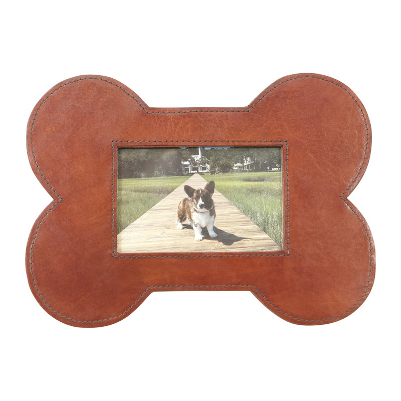 Leather Bone Shaped Picture Frame, 4X6 In. Brown Leather