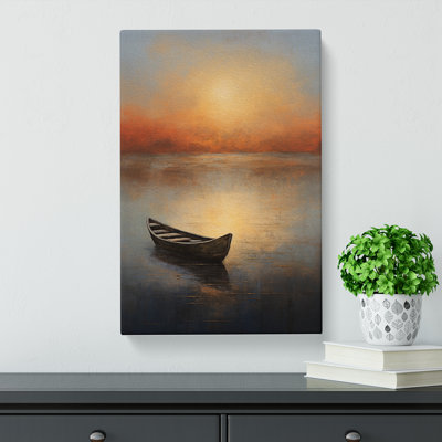 Boat On A Lake Modern - Wrapped Canvas Print
