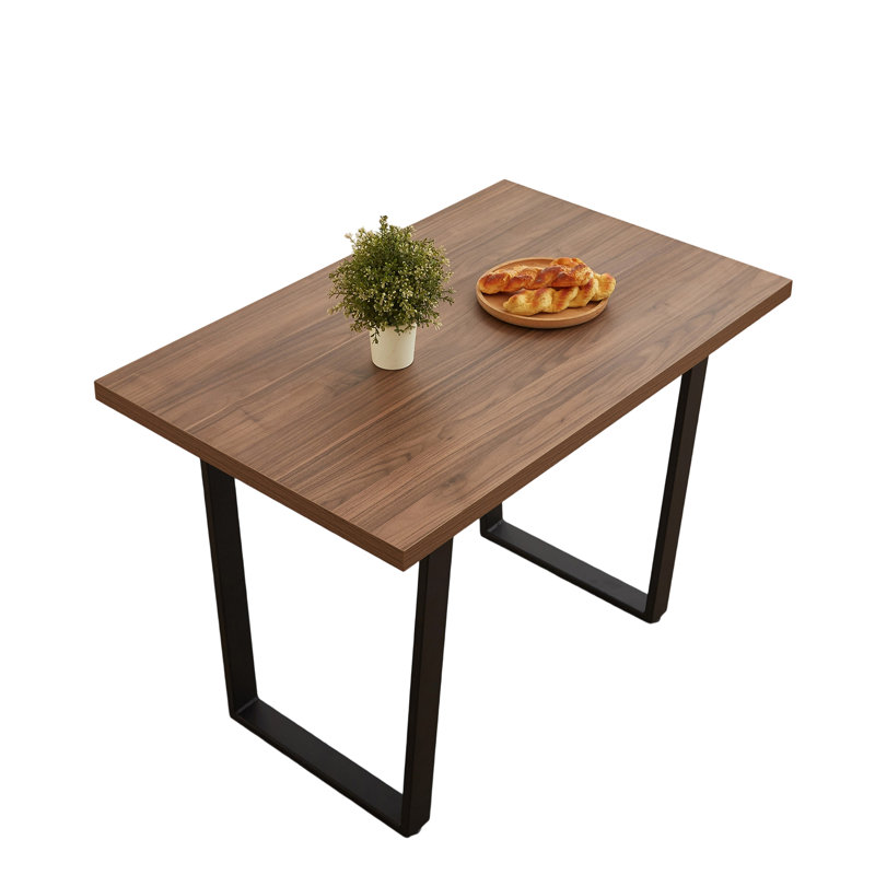 Havin Metal Base Dining Table, Brown Wood