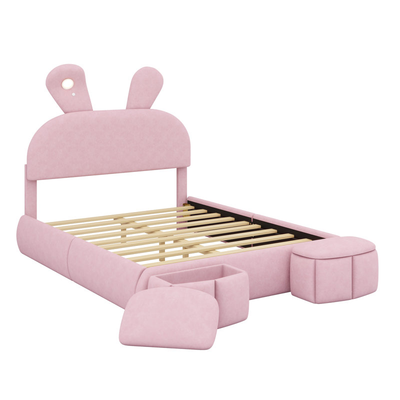 Creative Kids Bed with Cartoon Ear Silhouette Headboard and Decorative LED Light