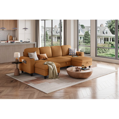 Canapé-lit modulaire en velours côtelé 106 po avec méridienne et rangement USB