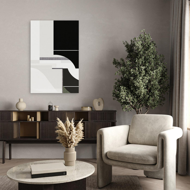 Géométrie équilibrée en monochrome III - Art abstrait de formes minimalistes géométriques, H 36 po x l 24 po
