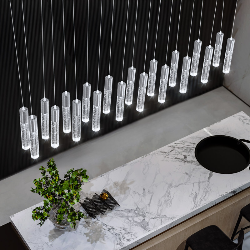 20-Light Modern Crystal Rectangular Led Chandelier Silver, Silver